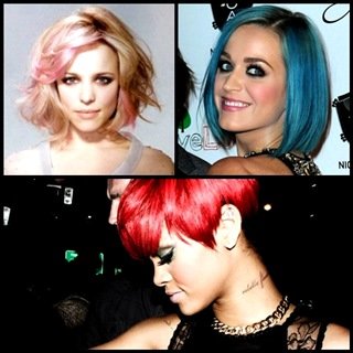 Celebs que han optado dar un toque de color. Arriba, Rachel McAdams y Katy Perry; abajo, Rihanna.