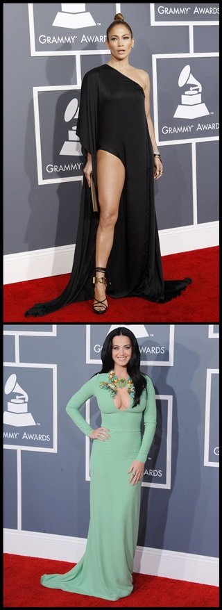 Jennifer López y Katy Perry en la alfombra roja de los premios Grammy 2013