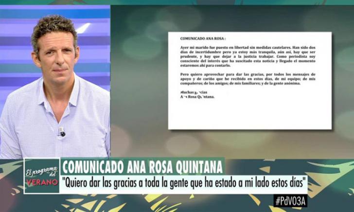 Ana Rosa Quintana se pronuncia tras la detención de su marido